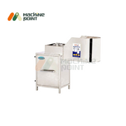 Side angle of the Wafer Slicing Machine showing the control panel and banana chip output section.