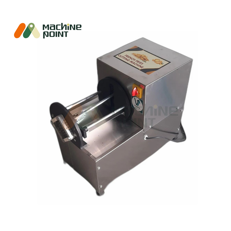 Finger Chips Cutting Machine with Motor – Stainless steel body, equipped with safety switch and cylindrical feeding tube for uniform French fries cutting.