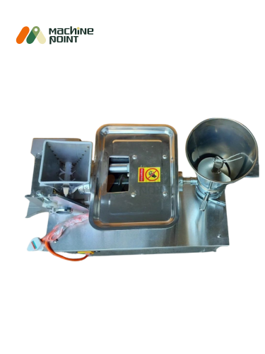 Top view of small automatic samosa making machine with dual hoppers for dough and stuffing.