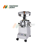 Diamond Square table top flour mill with stainless steel body, attached hopper, and compact design on caster wheels.