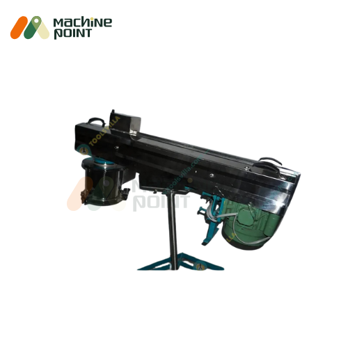 Side view of  Farsan Machine 9'' with motor and cylindrical drum mounted on vertical support stand.