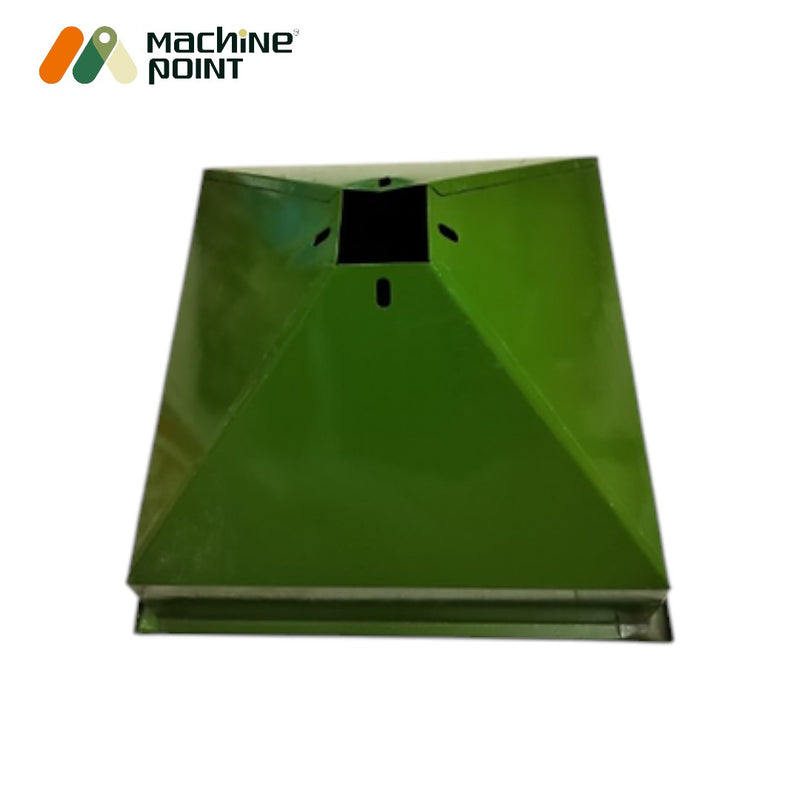 Close-up view of square-shaped hopper on 6N100 rice mill designed for steady grain flow and reduced spillage during milling.