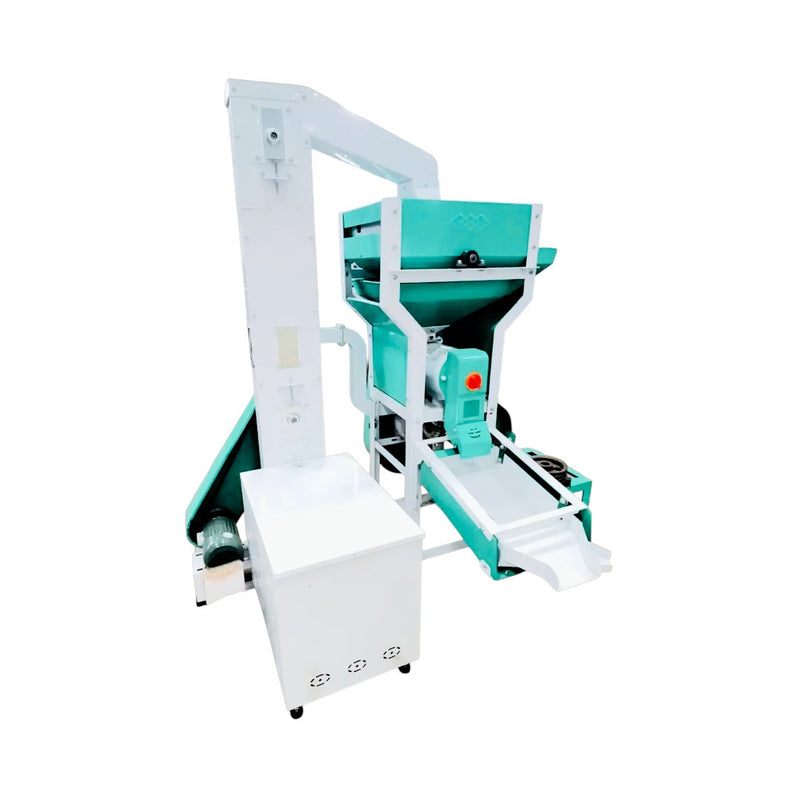 Mini rice milling unit with integrated destoner for removing stones and impurities