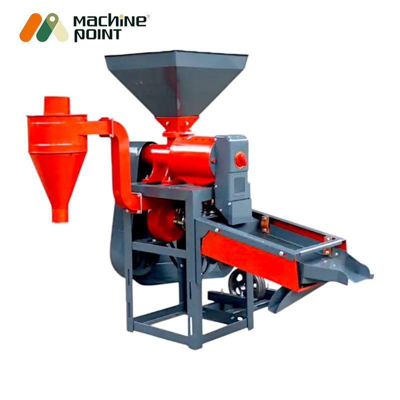 8–10 HP rice mill with mild steel construction and three-phase power connection