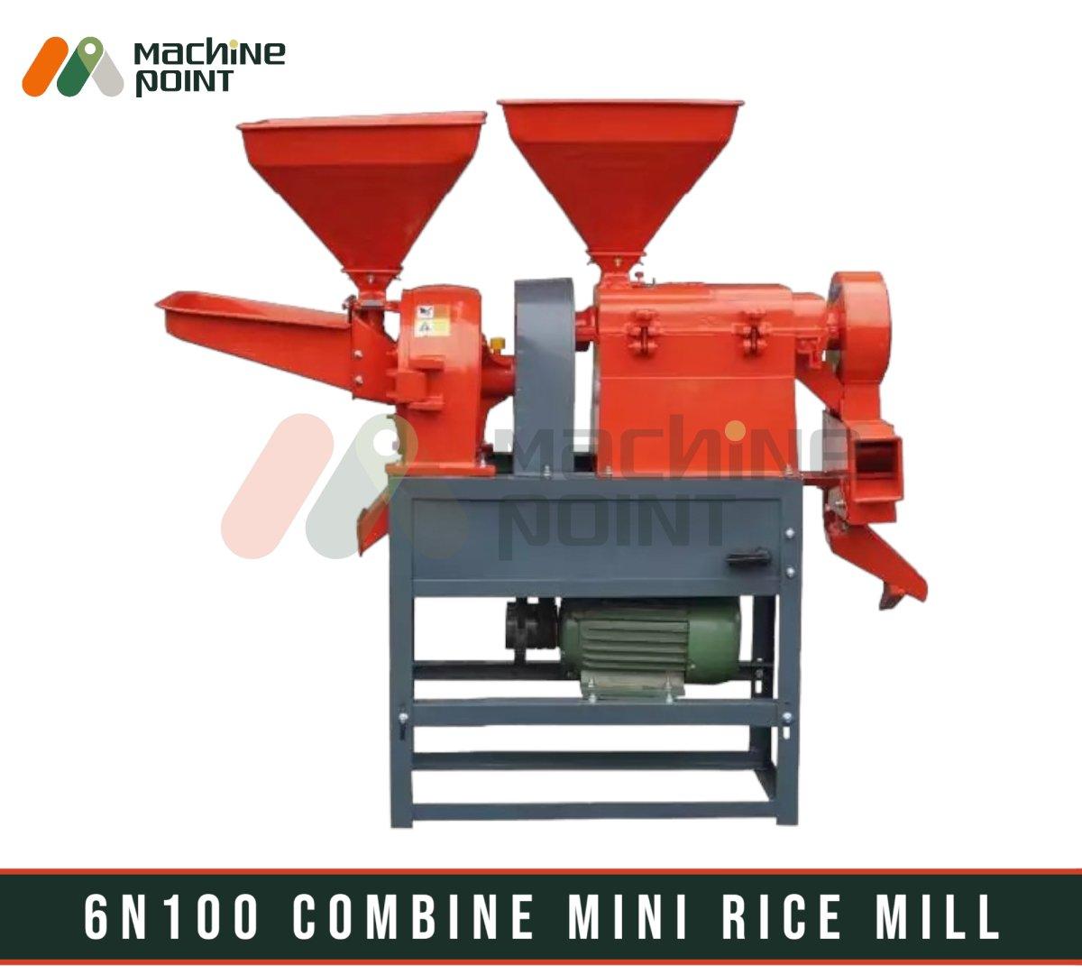 Compact 6N100 Combine Mini Rice Mill with Copper Motor. Reliable agriculture machinery for efficient rice processing from Machine Point.