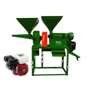 Engine-driven rice dehusker and grain pulverizer for field operations

