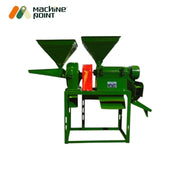 Compact rice mill with round hopper and dual-function grinder

