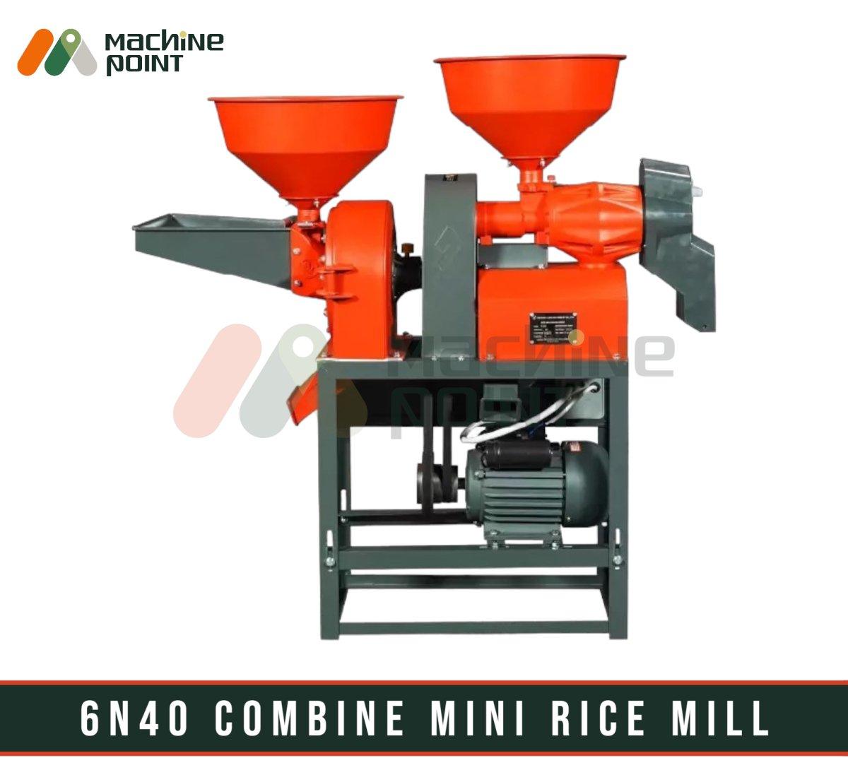 6N40 Combine Mini Rice Mill - Efficient industrial machinery for agriculture and food processing, featuring multiple hoppers and a durable metal frame.