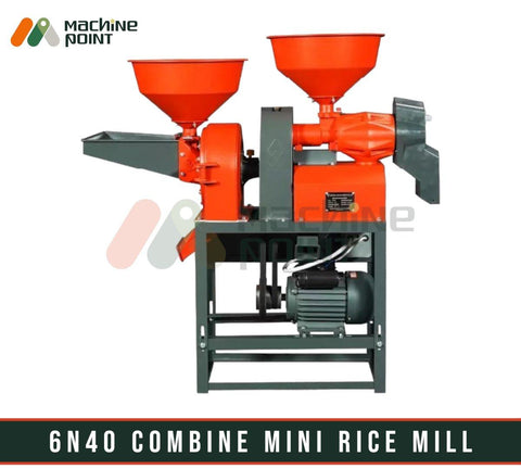 6N40 Combine Mini Rice Mill - Efficient industrial machinery for agriculture and food processing, featuring multiple hoppers and a durable metal frame.