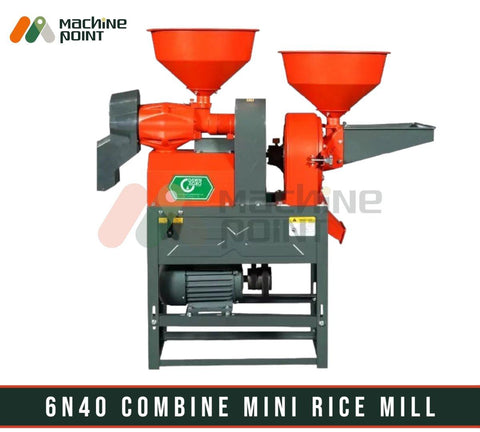 6N40 Combine Mini Rice Mill, an agriculture machinery for efficient food processing, featuring a sturdy industrial design and commercial-grade components.