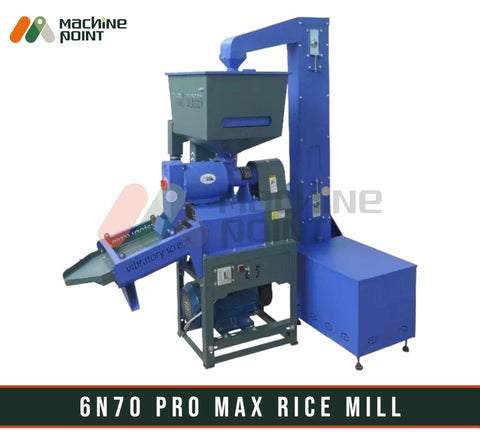 Compact 6N70 PRO MAX Rice Mill Machine for efficient processing of rice grains, featuring sturdy construction and advanced technology for industrial and commercial use.