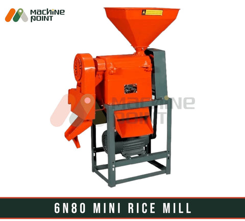 6N80 Mini Rice Mill with Motor - A compact and efficient rice processing machine for industrial and commercial applications, featuring a sturdy metal construction and powerful motor for reliable performance.