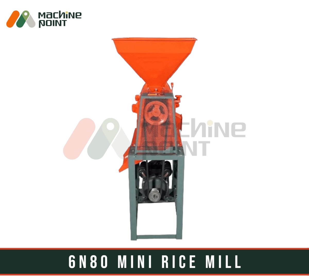 Compact 6N80 Mini Rice Mill with Vibrant Orange Hopper, Powerful Motor for Efficient Rice Processing, Ideal for Industrial and Commercial Use