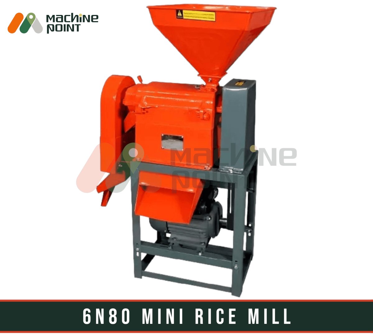 6N80 Mini Rice Mill with Motor - Compact, efficient rice processing machine for industrial and commercial use, with sturdy steel construction and hopper for reliable performance.