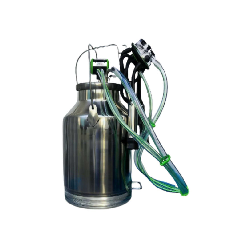 Complete cow milking bucket set with 25L SS container, pipes, cluster, and attachments