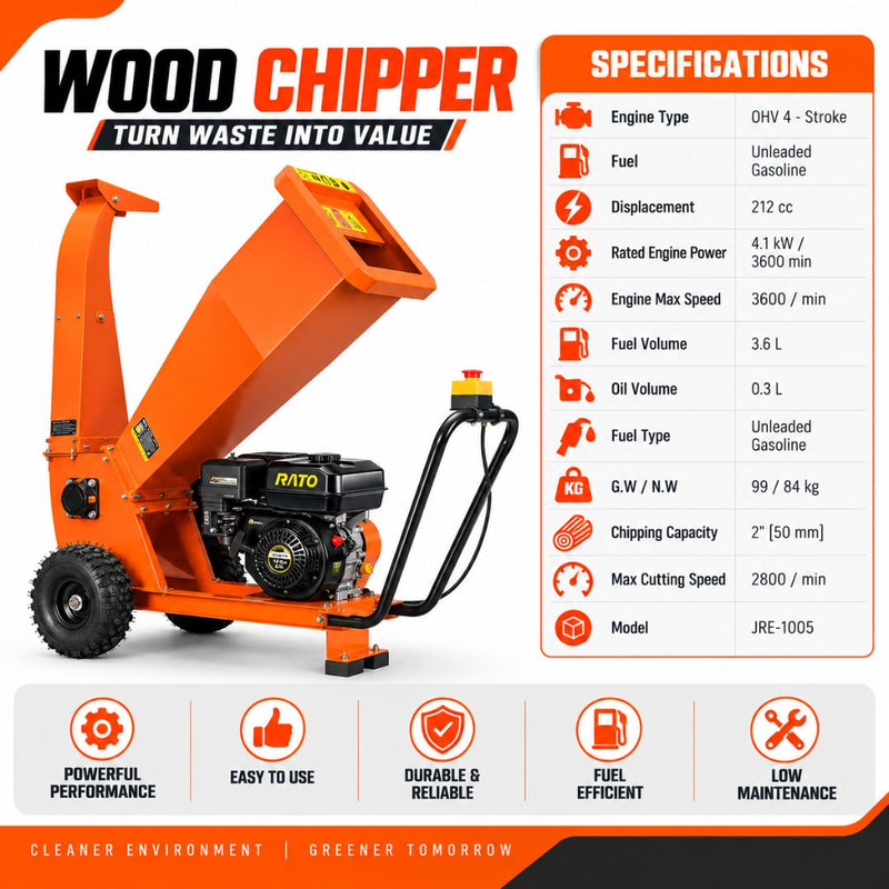 700 kg per hour wood chipper with 4-stroke petrol engine