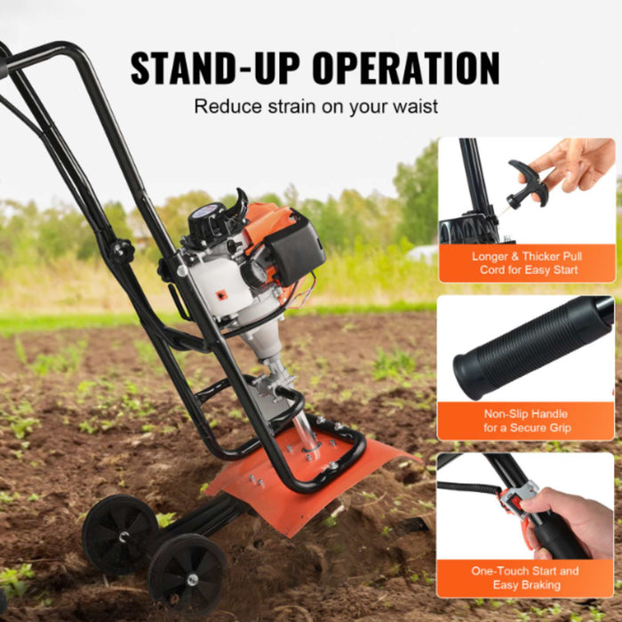 Lightweight 52CC rotary tiller for farm soil loosening and weed removal