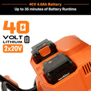 Side view of Neptune NC-40B cordless tiller with steel blades and handle