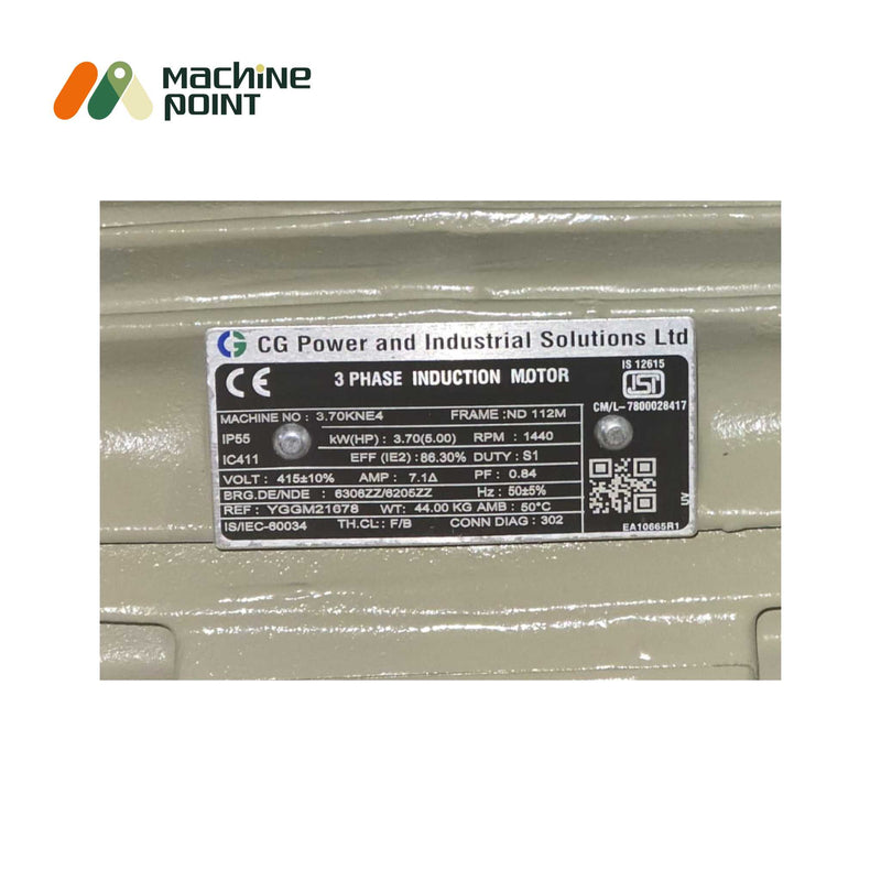 Crompton Greaves IE2 3 Phase 5 HP industrial motor supplied by Machine Point