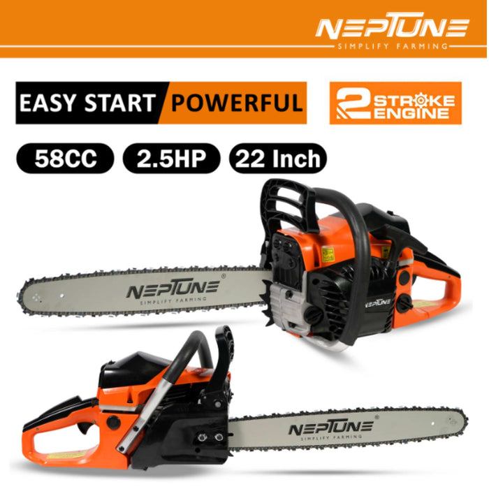Neptune CS-58 58cc petrol chainsaw with 22-inch guide bar