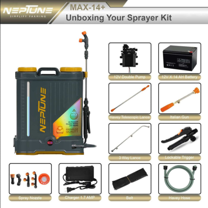 Side View of Neptune Max Gold-14 Plus Knapsack Sprayer