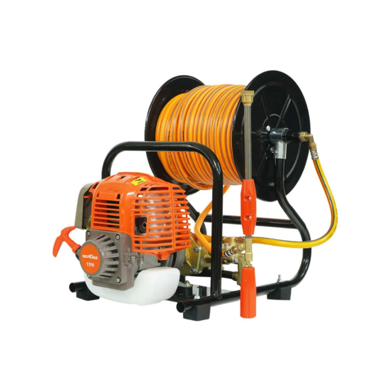 power sprayer for garden hose Portable Power Pressure Sprayer – 4-Stroke Engine with Brass Pump, Spray Gun, Hose Reel & 50m Hose