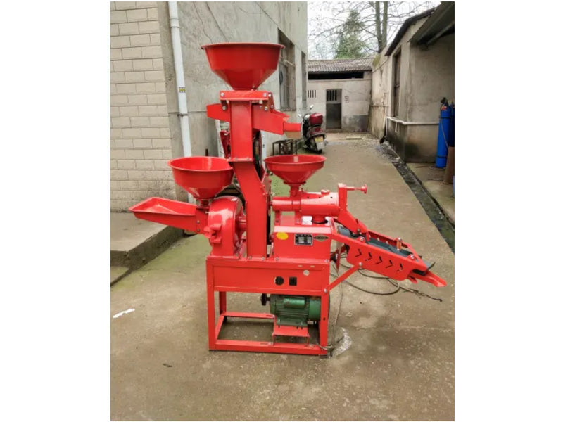 6N40 model red-colored rice mill combo machine with powerful motor and output chute