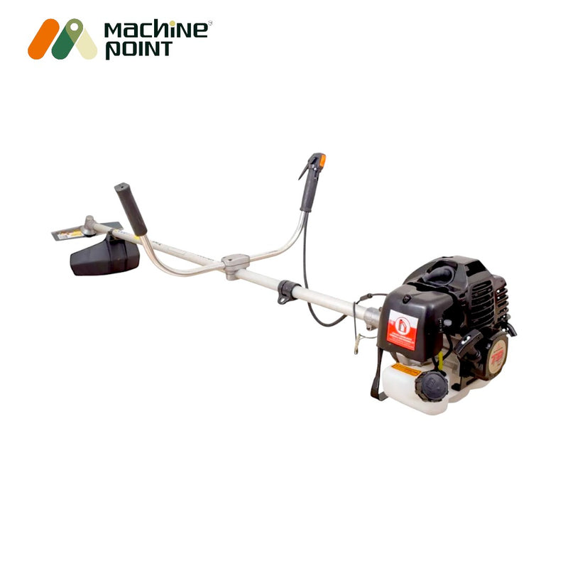 Petrol-powered brush cutter with aluminium shaft, easy fit head, and 2T blade
