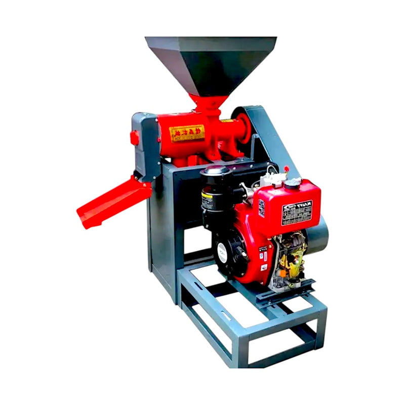Diesel-powered 6N70 rice mill with 4-stroke air-cooled engine and line shaft support