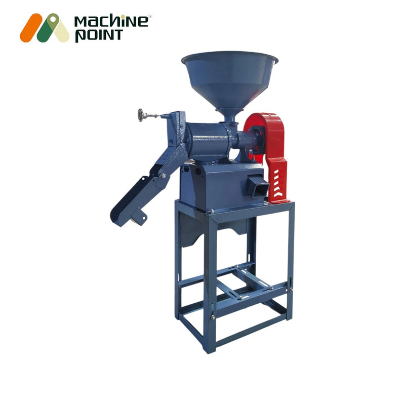 Compact rice mill for home and farm use with customizable motor setup

