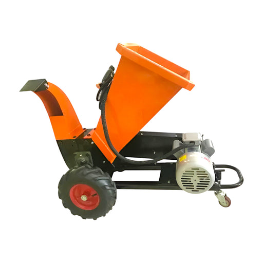 Heavy-duty wood chipper with 40x40cm hopper and large wheels

