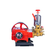 Tractor-mounted sprayer GT-80 with red pump body and accessories

