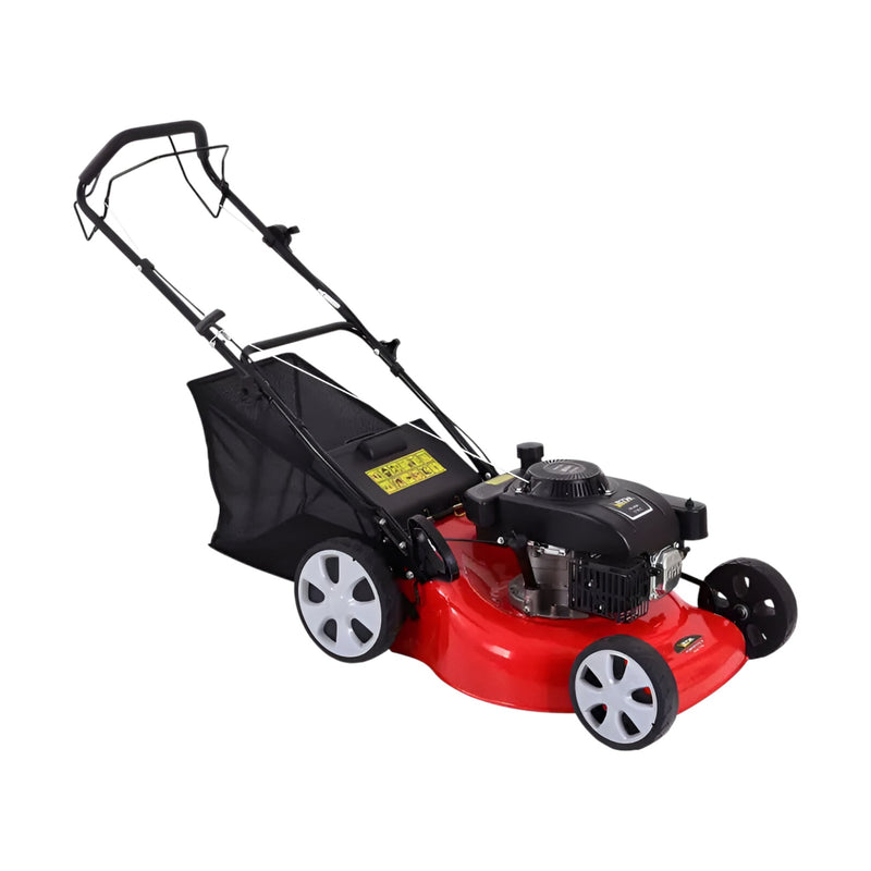 Self-propelled grass cutter with height adjustment and fabric collector

