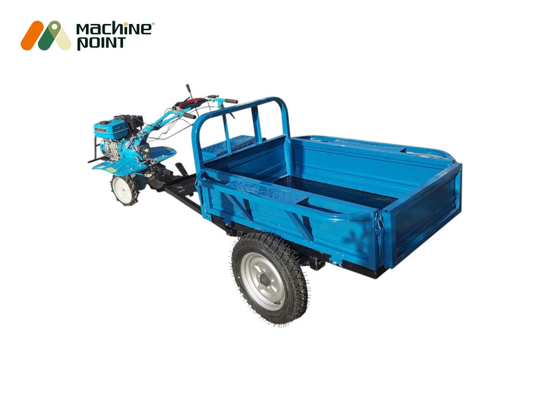 Heavy-duty trailer attachment for 7HP power weeder with 1.25x0.8x0.3 meter size, ideal for transporting farm produce.