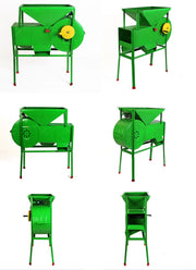 Mini portable winnowing machine for sorting grains, equipped with engine motor, suitable for farm and home use, shown from multiple angles.