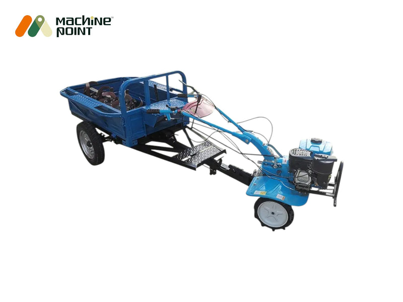 Power cultivator trailer with 113 kg weight and compact dimensions, suitable for vegetable farms and rural logistics.