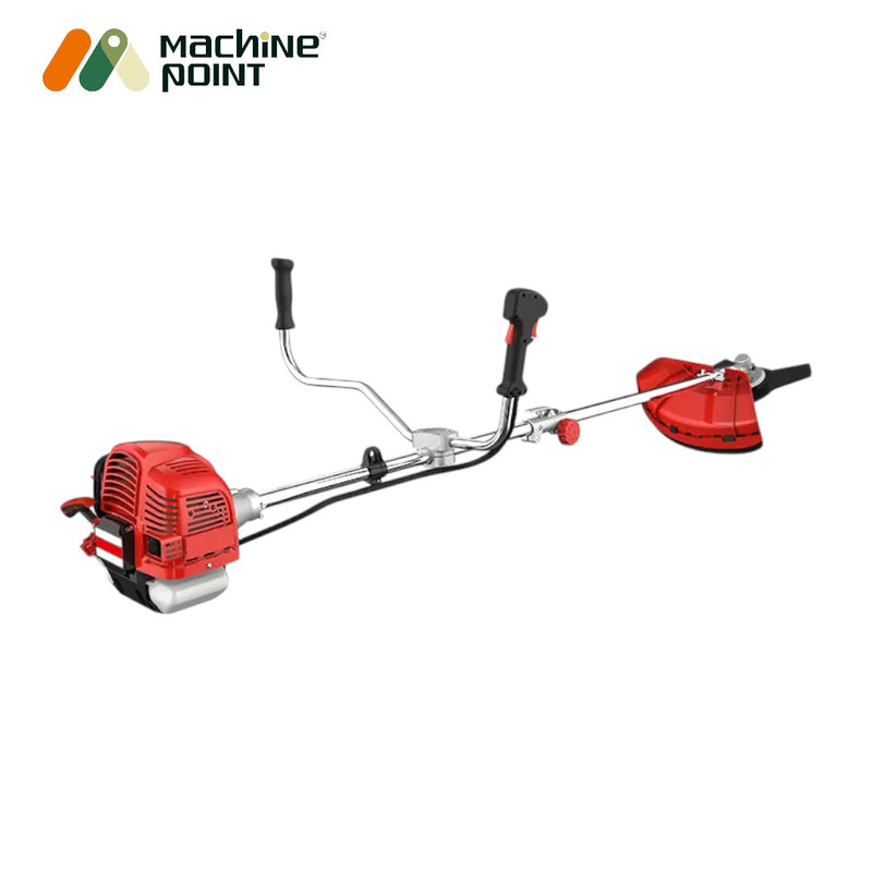 LEO brush cutter with harness, goggles, tool kit, and multiple cutting blades

