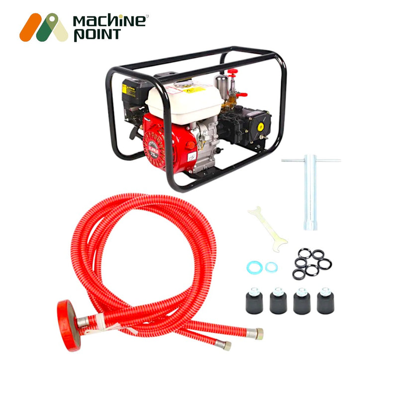 7HP power sprayer setup with hoses, washers, spray gun, and connectors

