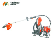 Full farming brush cutter set with helmet, gloves, metal blades, and backpack engine

