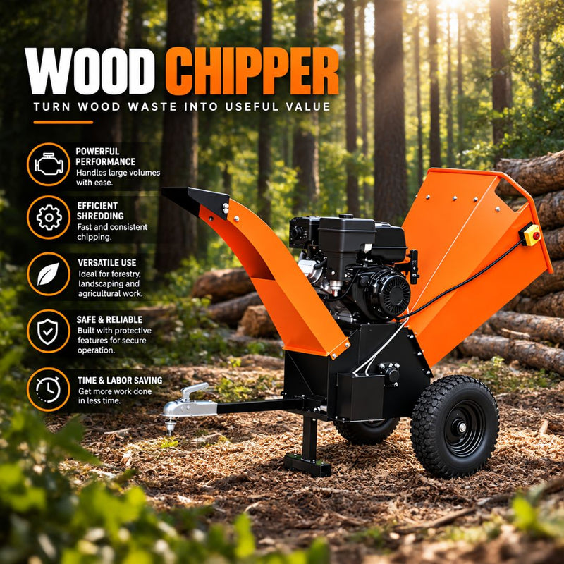 Petrol wood chipper shredder with Cr12MoV double edge blades