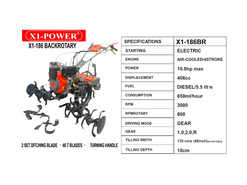 Heavy-Duty Agricultural Power Weeder with 40T Blades and Turning Handle – X1-186BR Model