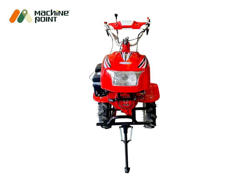 Red SC-1000 S 4-stroke weeder featuring 32 blades and pneumatic tyres for efficient cultivation.

