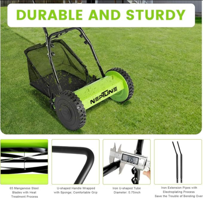 High carbon steel blade lawn mower for clean cutting
