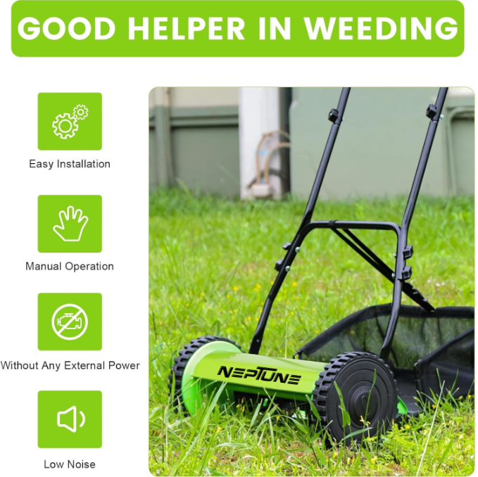Lightweight Neptune reel mower with adjustable handle