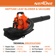 Neptune leaf vacuum with 50-liter collection bag