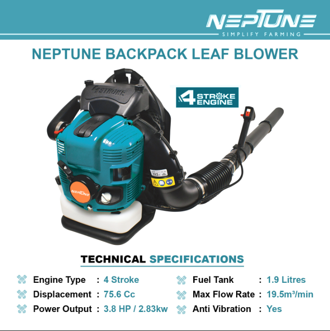 Backpack Petrol Leaf Blower with 75.6CC 4-Stroke Engine – Heavy-Duty Air Cleaner