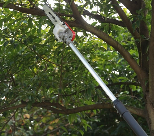 Long-reach tree pruner saw with 4-meter telescopic pole