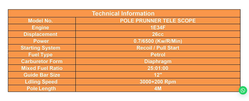 Powerful 1HP petrol pole pruner for professional garden use