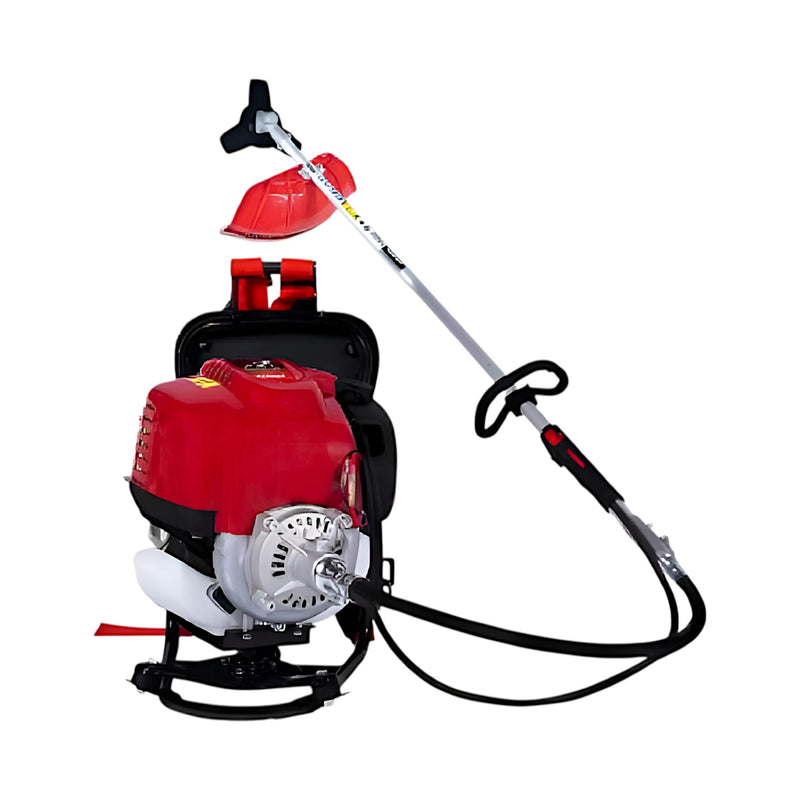 GX-50 Petrol Brush Cutter Displaying Engine, Tool Kit, and Blades

