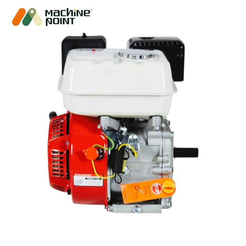 Top view of 170F petrol engine kit with belts, bolts, and instruction manual

